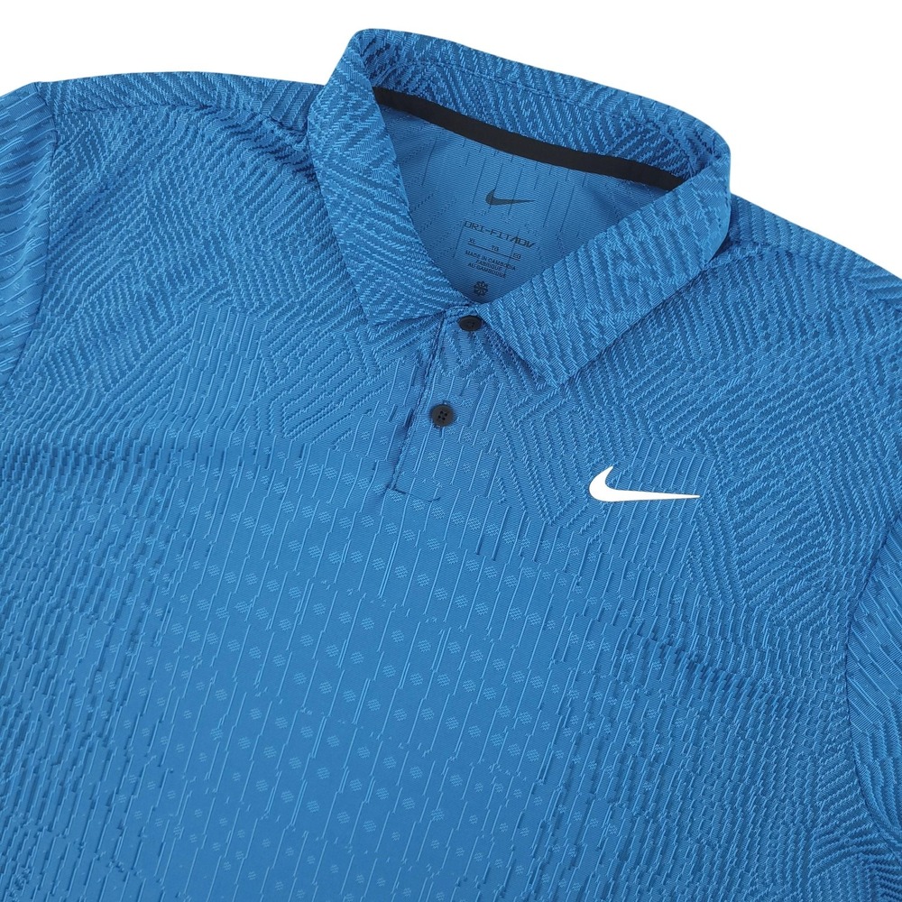 Nike Dri-FIT ADV Polo Shirt Mens XL Blue Geometric Golf Performance Stretch Top